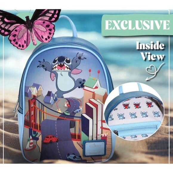 NWT Loungefly Disney Stitch Badness Terror San Francisco Backpack HTF main image 10